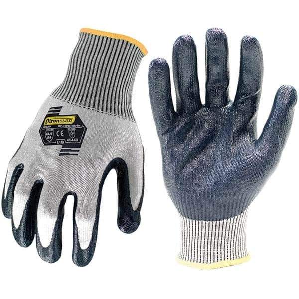 ironCLAD - Size 2XL (11), ANSI Cut Lvl A4, Nitrile Coated Cut Resistant Gloves - 11" Long, Palm Coated, Unlined, Knit Wrist, Gray/Black, Paired - Makers Industrial Supply