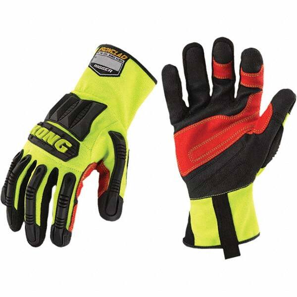 ironCLAD - Size XL (10), ANSI Cut Lvl A2, Abrasion Lvl 4, Cut Resistant Gloves - 11" Long, Uncoated, Unlined, Open Cuff, Hi-Vis Green/Black, Paired - Makers Industrial Supply