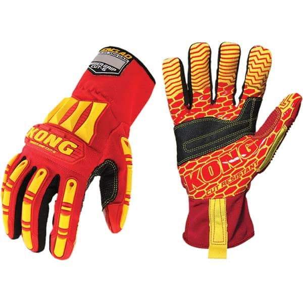 ironCLAD - Size S (7), ANSI Cut Lvl A5, Puncture Lvl 5, Abrasion Lvl 3, Silicone Coated Cut Resistant Gloves - 11" Long, Uncoated, Unlined, Open Cuff, Red, Paired - Makers Industrial Supply