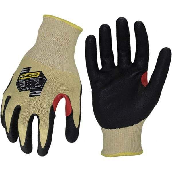 ironCLAD - Size M (8), ANSI Cut Lvl A5, Abrasion Lvl 4, Foam Nitrile Coated Cut Resistant Gloves - 11" Long, Palm Coated, Unlined, Knit Wrist, Yellow/Black, Paired - Makers Industrial Supply