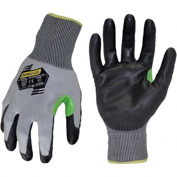 ironCLAD - Size XL (10), ANSI Cut Lvl A2, Abrasion Lvl 4, Polyurethane Coated Cut Resistant Gloves - 11" Long, Palm Coated, Unlined, Knit Wrist, Gray/Black, Paired - Makers Industrial Supply