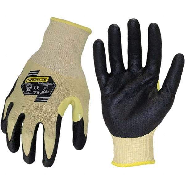 ironCLAD - Size XL (10), ANSI Cut Lvl A3, Abrasion Lvl 4, Foam Nitrile Coated Cut Resistant Gloves - 11" Long, Palm Coated, Unlined, Knit Wrist, Yellow/Black, Paired - Makers Industrial Supply