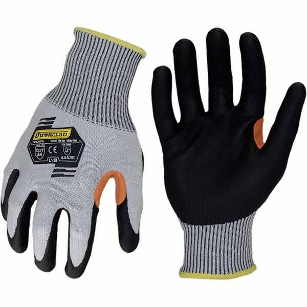 ironCLAD - Size 2XL (11), ANSI Cut Lvl A4, Abrasion Lvl 4, Foam Nitrile Coated Cut Resistant Gloves - 11" Long, Palm Coated, Unlined, Knit Wrist, Gray/Black, Paired - Makers Industrial Supply