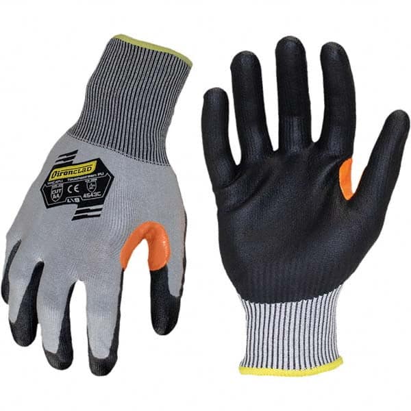 ironCLAD - Size S (7), ANSI Cut Lvl A4, Abrasion Lvl 5, Polyurethane Coated Cut Resistant Gloves - 11" Long, Palm Coated, Unlined, Knit Wrist, Gray/Black, Paired - Makers Industrial Supply