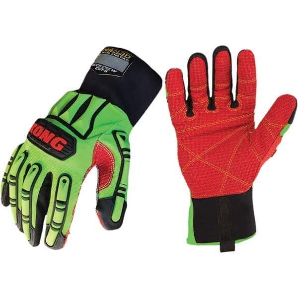 ironCLAD - Size S (7), ANSI Cut Lvl A4, Puncture Lvl 4, Abrasion Lvl 4, Cut Resistant Gloves - 11" Long, Uncoated, Polyester Lining, Slip-On Cuff, Green/Red, Paired - Makers Industrial Supply