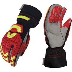 ironCLAD - Size S (7), ANSI Cut Lvl A4, Puncture Lvl 5, Abrasion Lvl 5, Cut Resistant Gloves - 12" Long, Uncoated, Polyester & Mylar Lining, Hook & Loop Cuff, Black/Red, Paired - Makers Industrial Supply