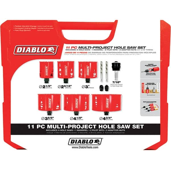 Freud - Hole Saw Kits Minimum Saw Diameter (Inch): 2-1/8 Maximum Saw Diameter (Inch): 4-3/4 - Makers Industrial Supply