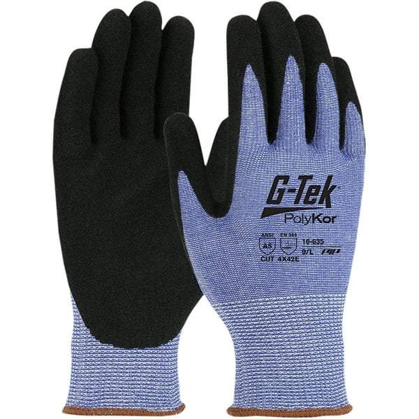 PIP - Size L, ANSI Cut Lvl A5, Nitrile Coated PolyKor Cut Resistant Gloves - Palm & Fingers Coated, Knit Wrist, Blue, Paired - Makers Industrial Supply