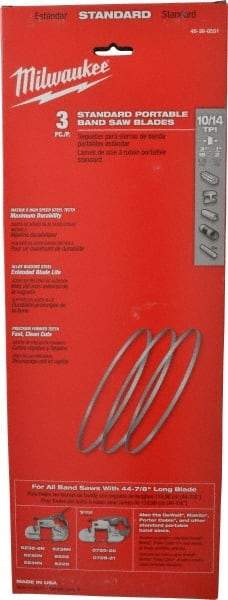 Milwaukee Tool - 3' 8-7/8" Long x 0.02" Thick, 10 to 14 Teeth per Inch, Portable Band Saw Blade - Bi-Metal Blade, High Speed Steel Teeth, Toothed Edge - Makers Industrial Supply