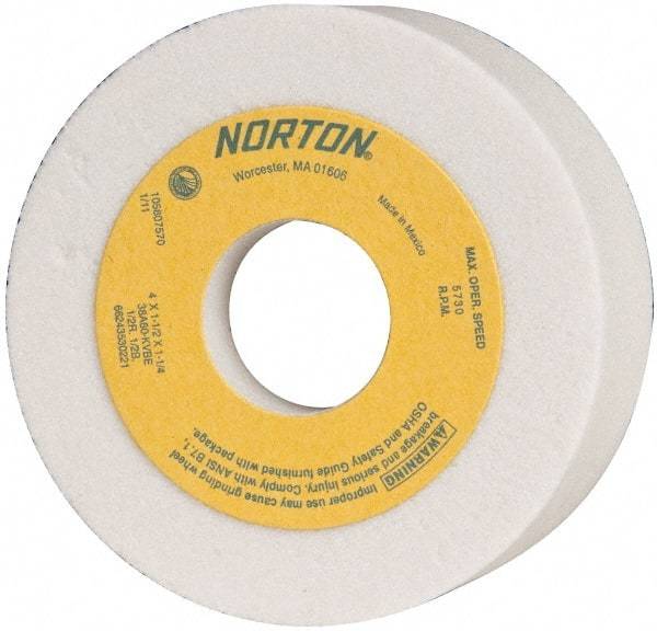 Norton - 4" Diam, 1-1/4" Hole Size, 1-1/2" Overall Thickness, 60 Grit, Type 6 Tool & Cutter Grinding Wheel - Medium Grade, Aluminum Oxide, K Hardness, Vitrified Bond, 5,730 RPM - Makers Industrial Supply