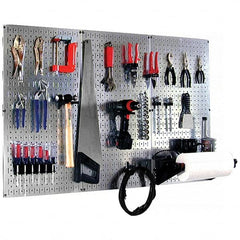 Wall Control - 48" Wide x 32" High Peg Board Kit - 3 Panels, Galvanized Steel, Galvanized/Black - Makers Industrial Supply