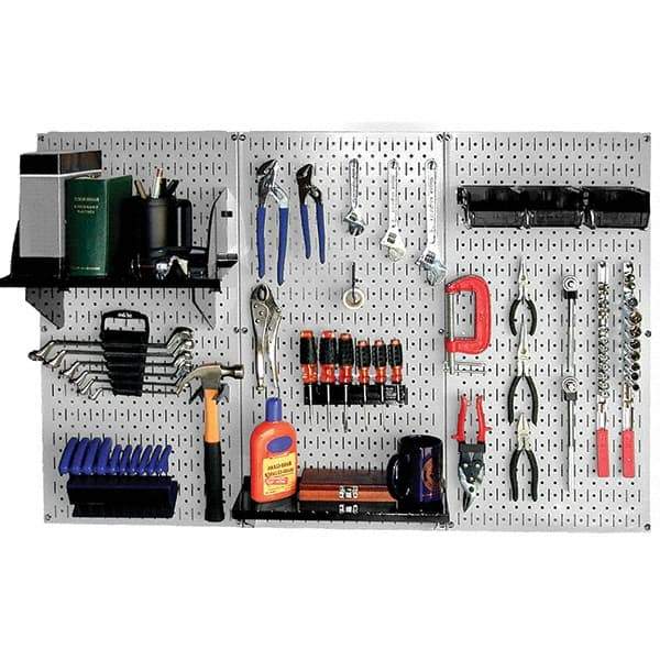 Wall Control - 48" Wide x 32" High Peg Board Kit - 3 Panels, Metal, Gray/Black - Makers Industrial Supply