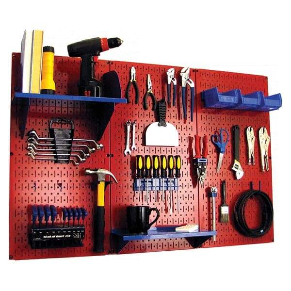 Wall Control - 48" Wide x 32" High Peg Board Kit - 3 Panels, Metal, Red/Blue - Makers Industrial Supply