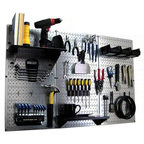 Wall Control - 48" Wide x 32" High Peg Board Kit - 3 Panels, Galvanized Steel, Galvanized/Black - Makers Industrial Supply