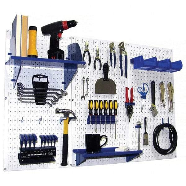 Wall Control - 48" Wide x 32" High Peg Board Kit - 3 Panels, Metal, White/Blue - Makers Industrial Supply