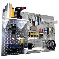 Wall Control - 48" Wide x 32" High Peg Board Kit - 3 Panels, Galvanized Steel, Galvanized/White - Makers Industrial Supply