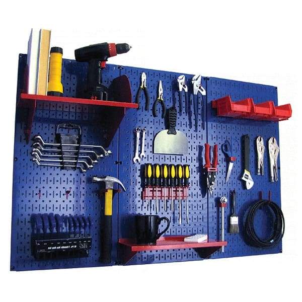 Wall Control - 48" Wide x 32" High Peg Board Kit - 3 Panels, Metal, Blue/Red - Makers Industrial Supply