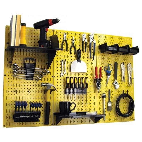 Wall Control - 48" Wide x 32" High Peg Board Kit - 3 Panels, Metal, Yellow/Black - Makers Industrial Supply