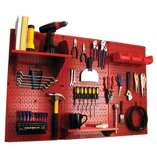 Wall Control - 48" Wide x 32" High Peg Board Kit - 3 Panels, Metal, Red - Makers Industrial Supply