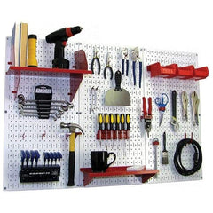 Wall Control - 48" Wide x 32" High Peg Board Kit - 3 Panels, Metal, White/Red - Makers Industrial Supply