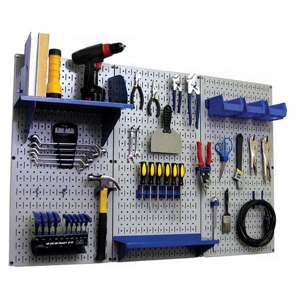 Wall Control - 48" Wide x 32" High Peg Board Kit - 3 Panels, Metal, Gray/Blue - Makers Industrial Supply