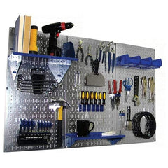 Wall Control - 48" Wide x 32" High Peg Board Kit - 3 Panels, Galvanized Steel, Galvanized/Blue - Makers Industrial Supply