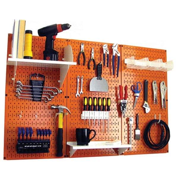 Wall Control - 48" Wide x 32" High Peg Board Kit - 3 Panels, Metal, Orange/White - Makers Industrial Supply