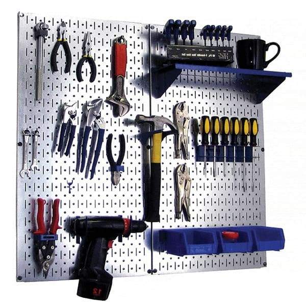 Wall Control - 32" Wide x 32" High Peg Board Kit - 2 Panels, Galvanized Steel, Galvanized/Blue - Makers Industrial Supply