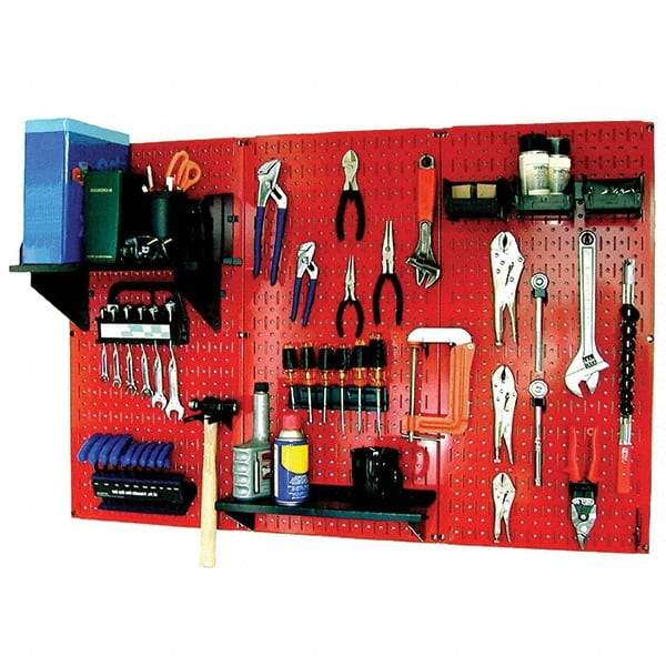 Wall Control - 48" Wide x 32" High Peg Board Kit - 3 Panels, Metal, Red/Black - Makers Industrial Supply