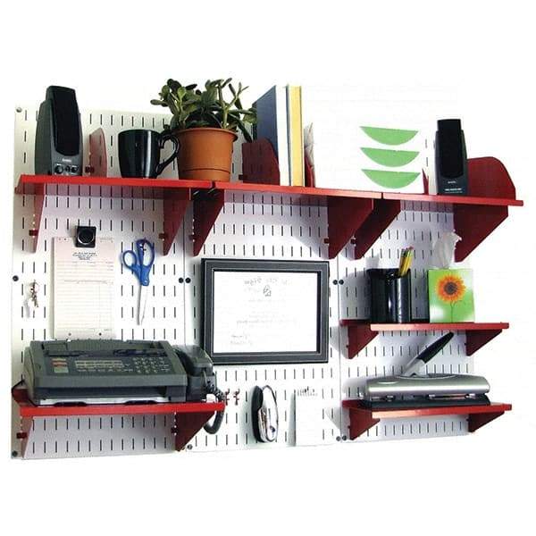 Wall Control - 48" Wide x 32" High Industrial Steel Tool Board System - 3 Panels, Metal, White/Red - Makers Industrial Supply