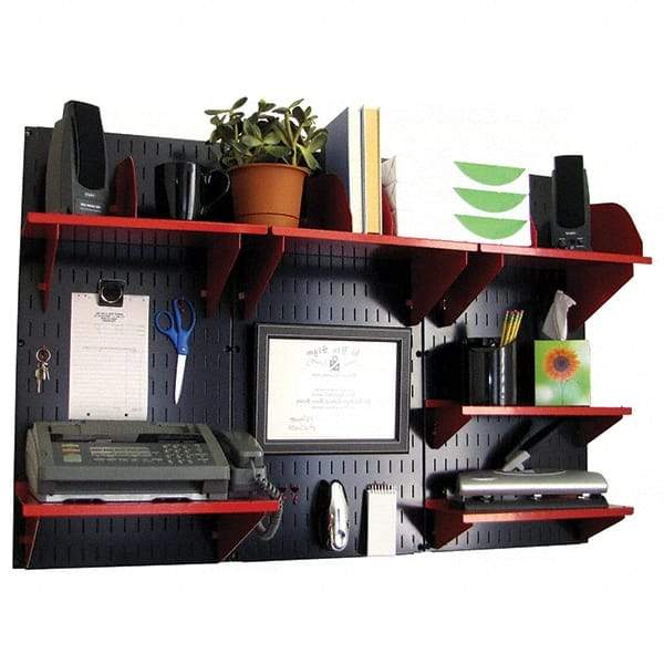 Wall Control - 48" Wide x 32" High Industrial Steel Tool Board System - 3 Panels, Metal, Black/Red - Makers Industrial Supply