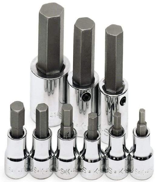 SK - 9 Piece 3/8 & 1/2" Drive Metric Hex Bit Socket Set - 4 to 17mm Hex - Makers Industrial Supply