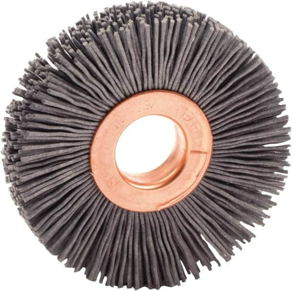 Weiler - 2" OD, 1/2" Arbor Hole, Nylon Wheel Brush - 3/8" Face Width, 1/2" Trim Length, 0.022" Filament Diam, 10,000 RPM - Makers Industrial Supply