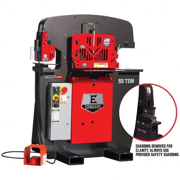 Ironworkers; Throat Depth (Inch): 1-1/4; Punching Pressure: 55.0 t; Punching Pressure (Ton): 55; Punching Capacity: 1-1/16 diam. in 5/8 Mild Steel in; Hydraulic Pressure: 2500.0 psi; Pipe Notching Capacity: 2-1/2 x 4 x 5/16 in; Flat Bar Shear Length: 35 i