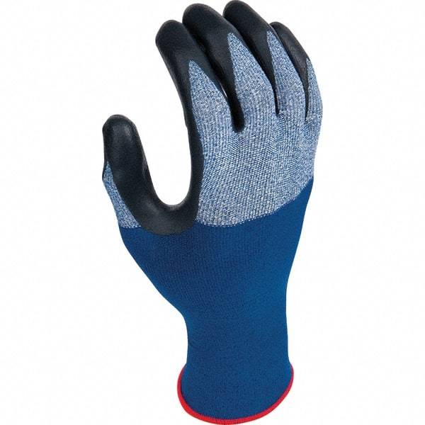 SHOWA - Size 2XL (9) Microfiber Work Gloves - For General Purpose, Palm & Fingers Coated, Elastic Band Cuff, Full Fingered, Blue, Paired - Makers Industrial Supply