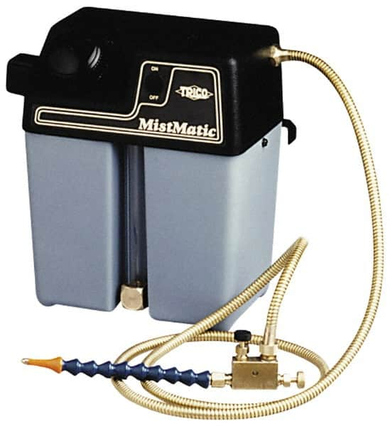 Trico - 2 Outlet, 1 Gallon Tank Capacity, High Density Polyethylene Tank Mist Coolant System - 8-1/2" Tank/Unit Length x 6" Tank/Unit Width x 10-1/2" Tank/Unit Height, 50 to 100 psi, 5' Coolant Line Length, 3" Hose Length - Makers Industrial Supply