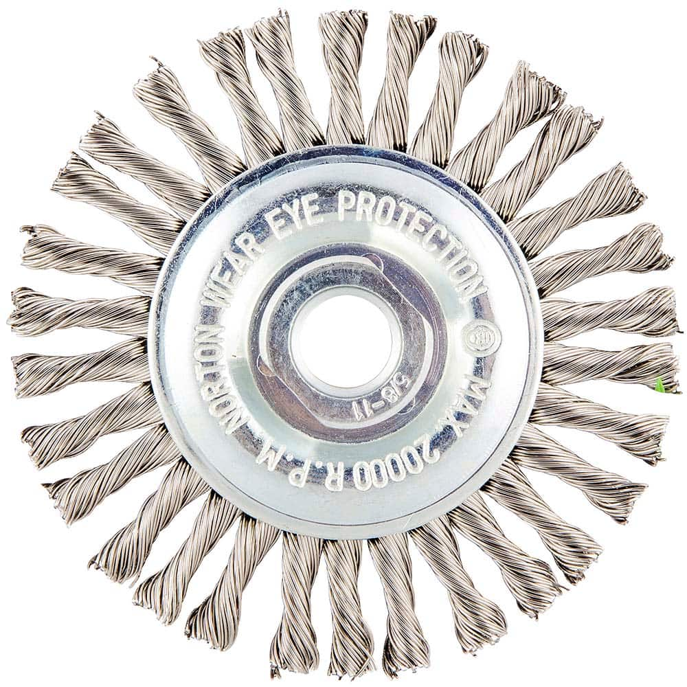 Norton - 4" OD, 5/8-11 Arbor Hole, Stringer Bead Twist Knot Stainless Steel Wheel Brush - Makers Industrial Supply