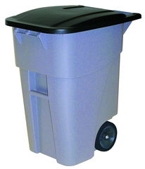 50 Gallon Brute Rollout Containter with Lid. Heavy-duty, 8" wheels - Makers Industrial Supply