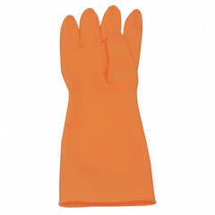 Size 9-Premium Cleanroom chemical handlers natural rubber latex gloves, 20 mil, 15″ length, embossed palm, orange. Cleanroom packaged, 1 pair per poly bag, 10 pair per master poly bag, 10 master poly bags per case. - Makers Industrial Supply