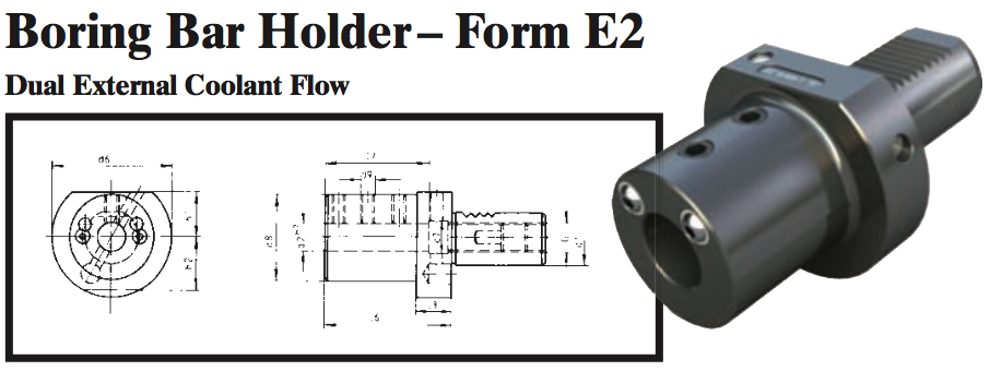 VDI Boring Bar Holder - Form E2 (Dual External Coolant Flow) - Part #: CNC86 52.1616 - Makers Industrial Supply