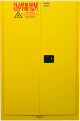 45 Gallon - All Welded - FM Approved - Flammable Safety Cabinet - Manual Doors - 2 Shelves - Safety Yellow - Makers Industrial Supply