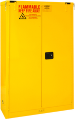45 Gallon - All Welded - FM Approved - Flammable Safety Cabinet - Self-closing Doors - 2 Shelves - Safety Yellow - Makers Industrial Supply