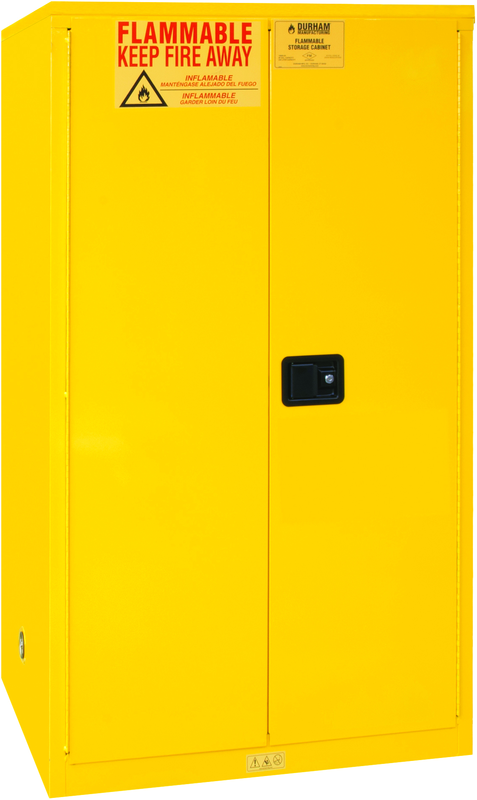 60 Gallon - All Welded -FM Approved - Flammable Safety Cabinet - Manual Doors - 2 Shelves - Safety Yellow - Makers Industrial Supply