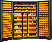 48"W - 14 Gauge - Lockable Cabinet - With 176 Yellow Hook-on Bins - Deep Door Style - Black - Makers Industrial Supply