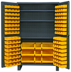 48"W - 14 Gauge - Lockable Cabinet - With 137 Yellow Hook-on Bins - 3 Adjustable Shelves - Flush Door Style - Gray - Makers Industrial Supply