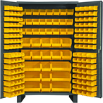 48"W - 14 Gauge - Lockable Cabinet - With 171 Yellow Hook-on Bins - Flush Door Style - Gray - Makers Industrial Supply
