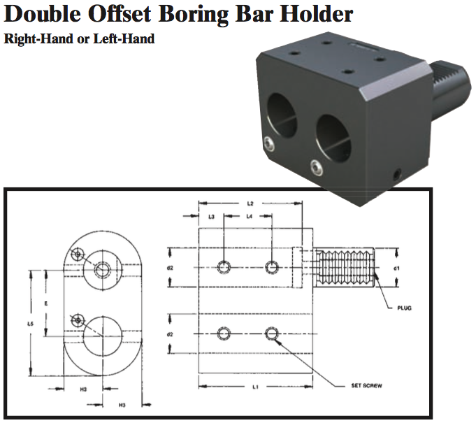 VDI Double Offset Boring Bar Holder (Right Hand) - Part #: CNC86 91.6050 - Makers Industrial Supply