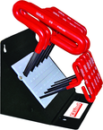 10 Piece - 3/32 - 3/8" T-Handle Style - 6'' Arm- Hex Key Set with Plain Grip in Stand - Makers Industrial Supply