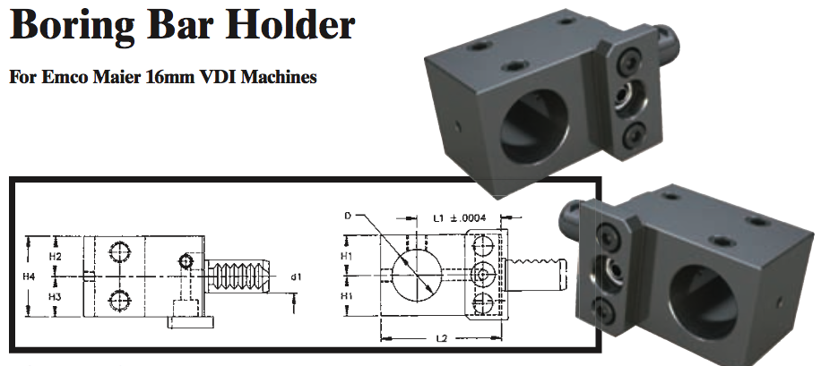 Boring Bar Holder - Right-Hand (Top) (For Emco Maier 16mm VDI Machines) - Part #: CNC86 E58.1625R - Makers Industrial Supply