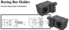 Boring Bar Holder - Left-Hand (Bottom) (For Emco Maier 16mm VDI Machines) - Part #: CNC86 E58.1625L - Makers Industrial Supply